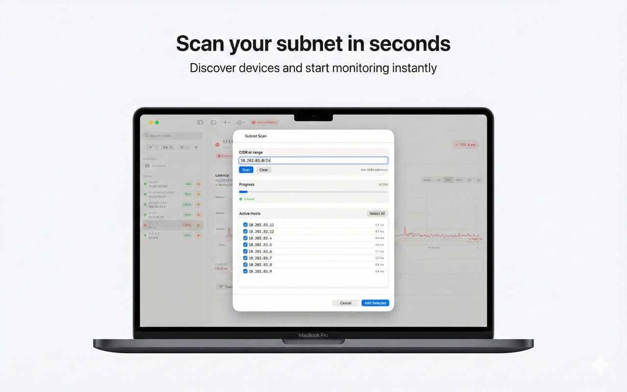 NetPing Monitor visual traceroute showing the hop-by-hop path